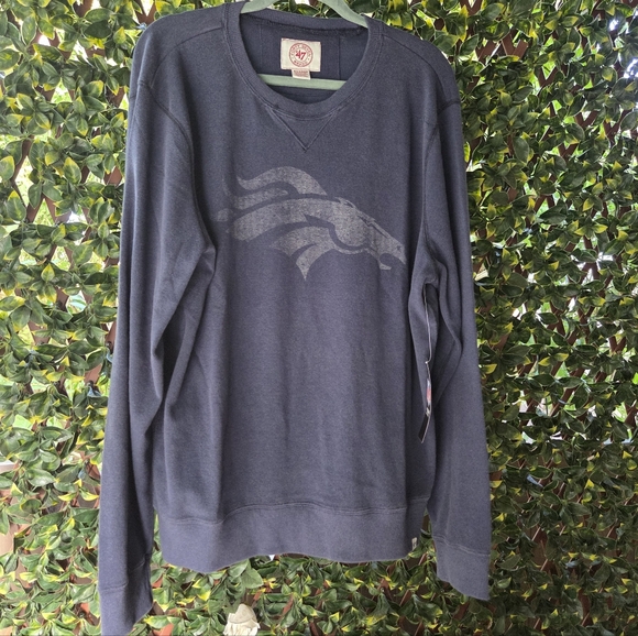 Denver Broncos Crew Neck Sweatshirt Waffle Knit Textured Distressed Logo NFL NWT - Picture 2 of 9